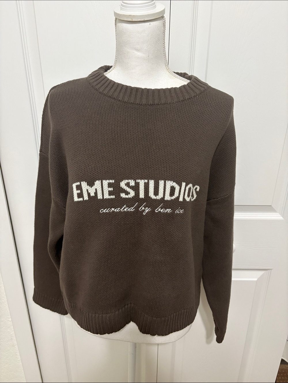 Acne brown crewneck sweater with white logo